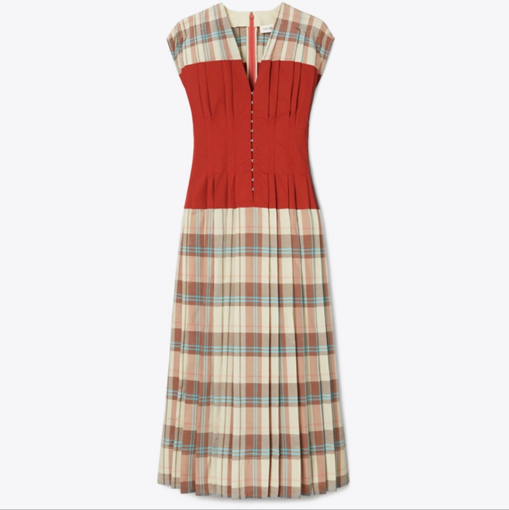 NWT Tory Burch Plaid Silk Claire Mccardell Dress size 2 Red - Picture 2 of 13